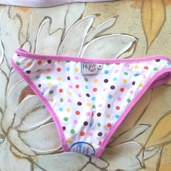 ROXY White Polkadots Lined Belted Boy Shorts Triangle Top Pinks 2 pc Bikini M - Picture 9 of 15